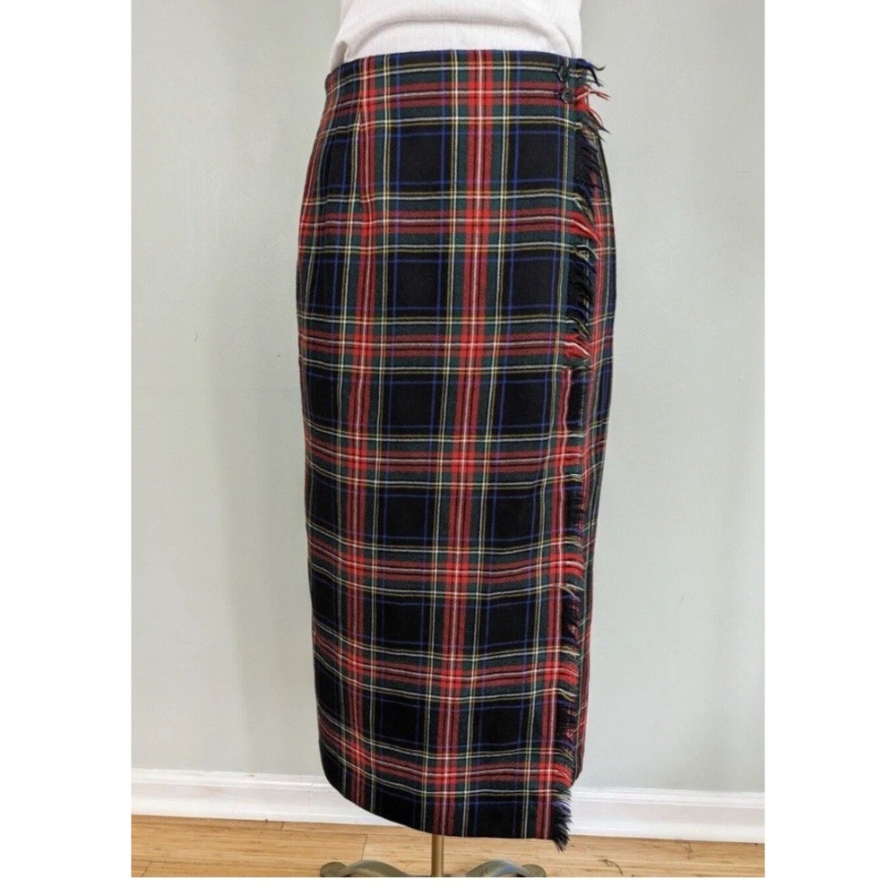 Vintage Rafaella Wool Maxi Skirt Wrap Plaid Tartan Red Green Size 8